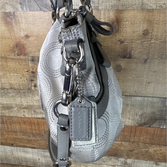 Coach Madison Dotted Op Art Sophia Satchel Bag Purse Signature C Silver 15935 - Picture 4 of 15